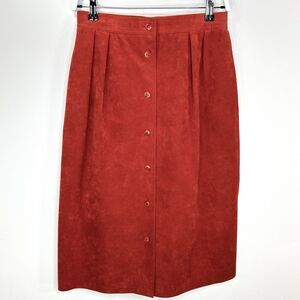 Vintage Blassport Skirt 12 Small Orange Suede Midi Boho Button Up Pockets 70s